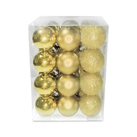 Christmas Balls Shiny Matt Glitter Gold 3Cm 36Pcs