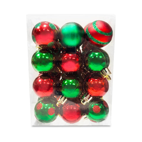Christmas Balls Shiny Matt Glitter Assorted Red/Green 3Cm 36Pcs