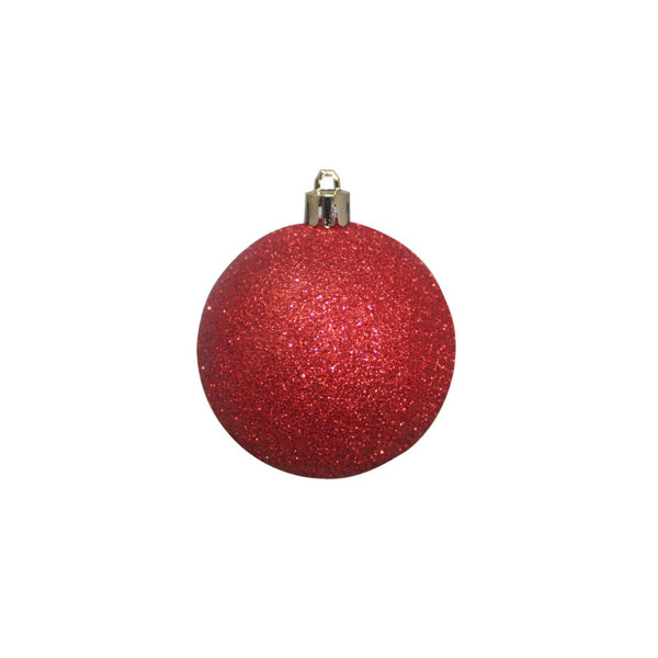 Christmas Shiny Matt Glitter Balls Red 10Cm 6Pcs