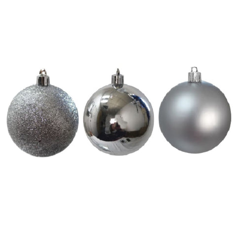 Shiny Matt Glitter Balls Silver 7Cm 12Pcs