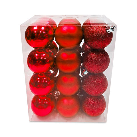Christmas Balls Shiny Matt Glitter Red 5Cm 24Pcs