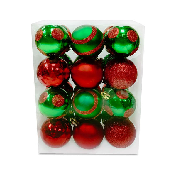 Christmas Balls Shiny Matt Glitter Assorted Red/Green 5Cm 24Pcs