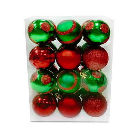 Christmas Balls Shiny Matt Glitter Assorted Red/Green 5Cm 24Pcs