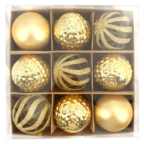 Christmas Baubles Gold 8Cm 9Pcs/Box