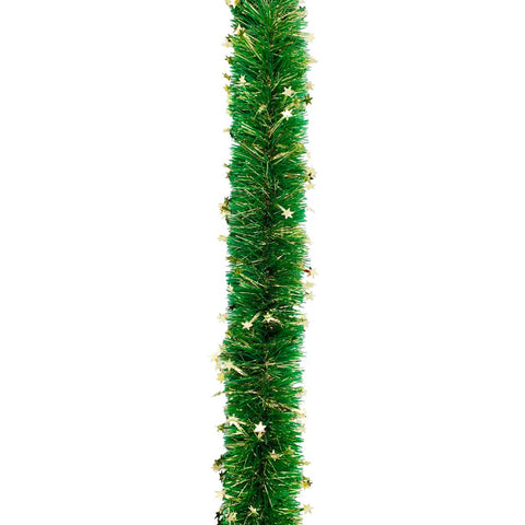 Green Garland W/Gold Tinsel Stars 300Cmx12Cm