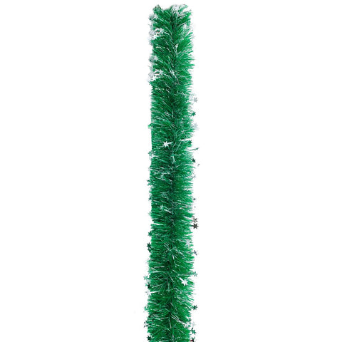 Green Garland W/Silver Tinsel Stars 300Cmx12Cm