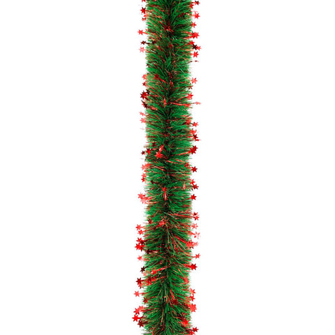 Green Garland W/Red Tinsel Stars 300Cmx12Cm