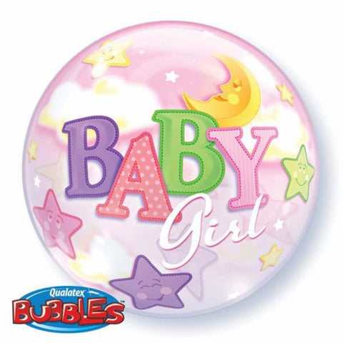  Baby Girl Moon & Stars 22in Single Bubble 1Ct