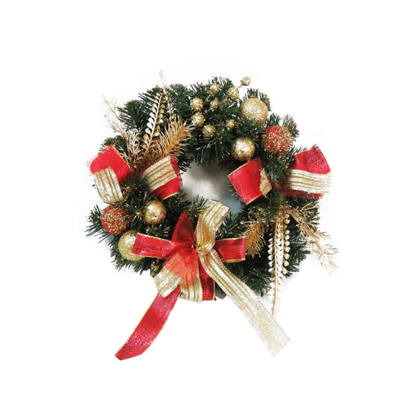 Decorated Wreath Gold&Red 30Cm