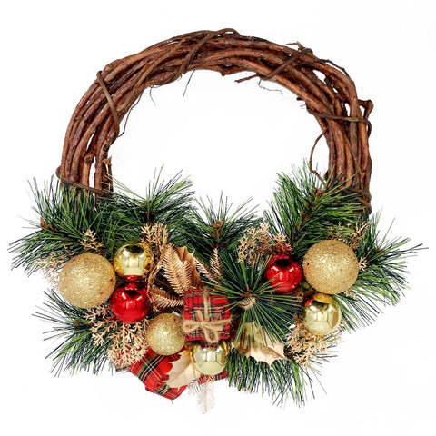 Christmas Rattan Wreath Red & Gold 25Cm