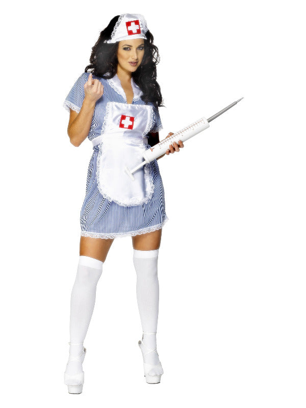 Nurse Naughty Costume Blue With Dress Apron & Hat