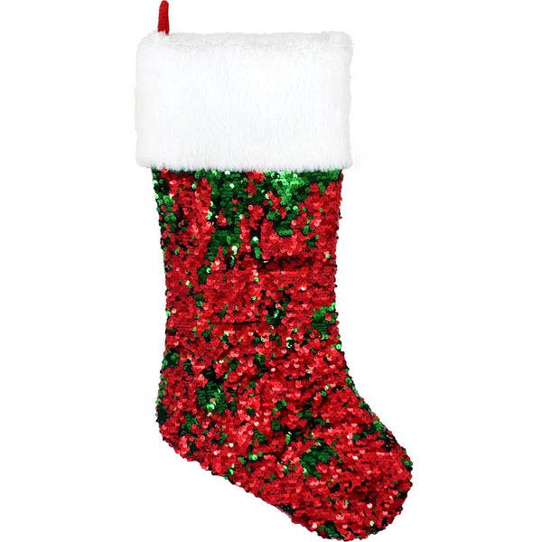 Reversible Sequins Stocking Red/Green 48Cm