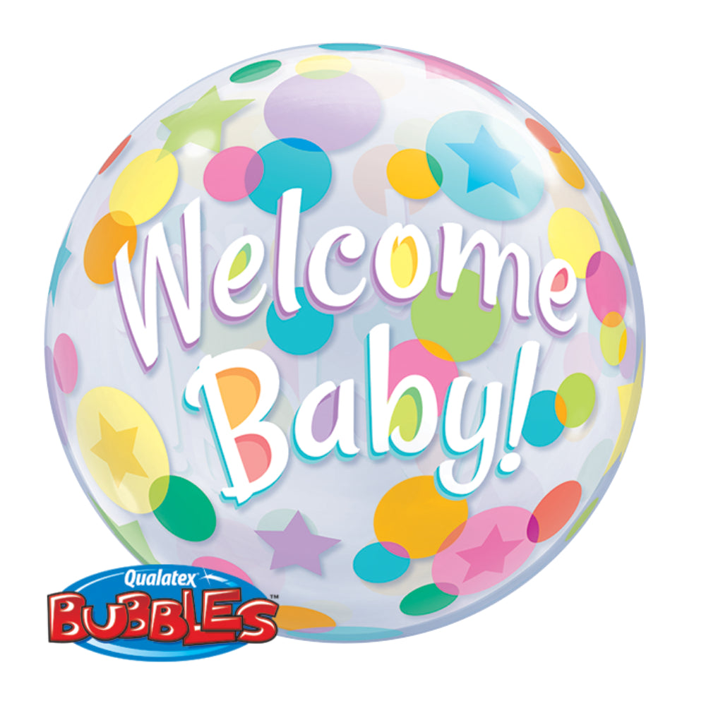  Welcome Baby Colorful Dots Bubble Balloon 22in