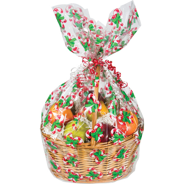  Candy Cane Large Cello Basket Bags 24x25in 1pc/pack