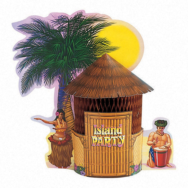 Luau Deco Centerpiece Honeycomb Tiki Hut