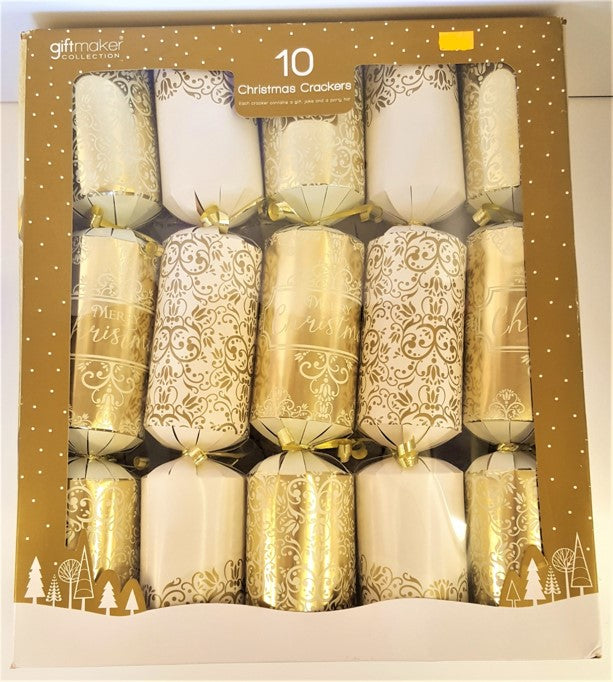  10 X 14 Gold & Cream Script & Foilage Christmas Crackers