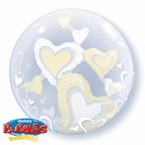  White & Ivory Floating Hearts 24in Double Bubble 1Ct