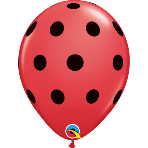  11in Round Red Big Polka Dots(Black) 6 pieces