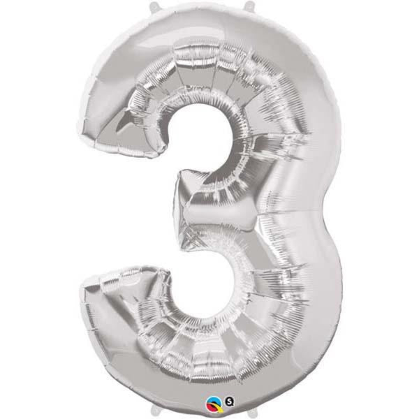  Number Three Silver 44 inch  Number Foil Balloons 