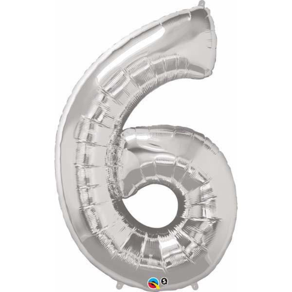  Number Six Silver 42 inch  Number Foil Balloons 