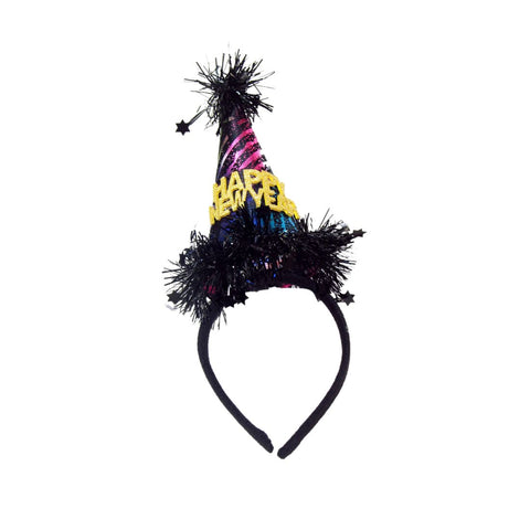 Happy New Year Headband With Flashing Hat & Tinsel