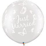  30in Pearl White Just Married Butterflies 2 pieces