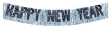 Metallic Banner With Happy New Year Silver W/ Black Foil 15in 12ft
