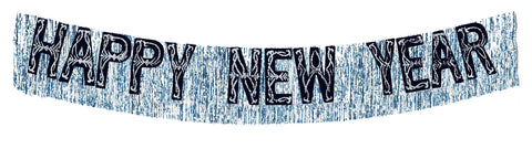 Metallic Banner With Happy New Year Silver W/ Black Foil 15in 12ft