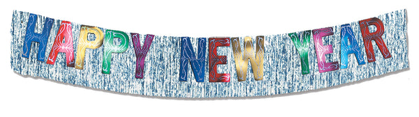 Metallic Banner W/ Happy New Year Silver With Assorted Foil 15in 12ft