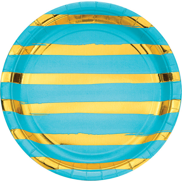  Bermuda Blue Foil Dinner Plates 
