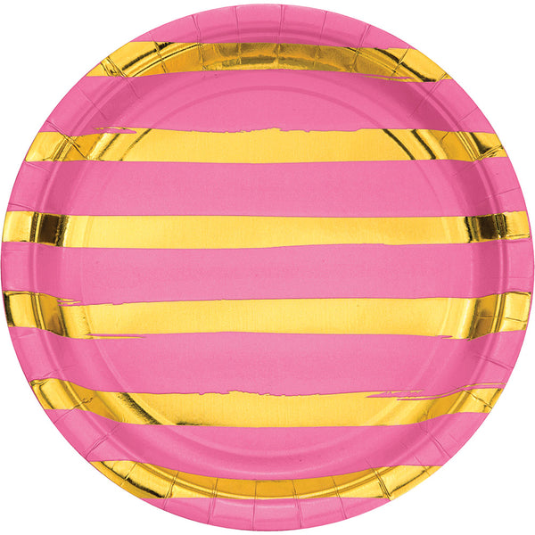  Candy Pink Foil Dinner Plates 