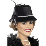  1920s Black F Hat With Beads & Flower