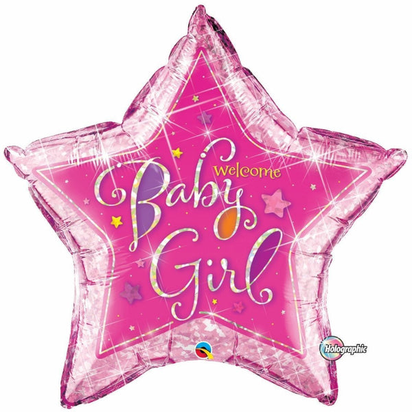 Holographic Welcome Baby Girls Star Foil Balloon