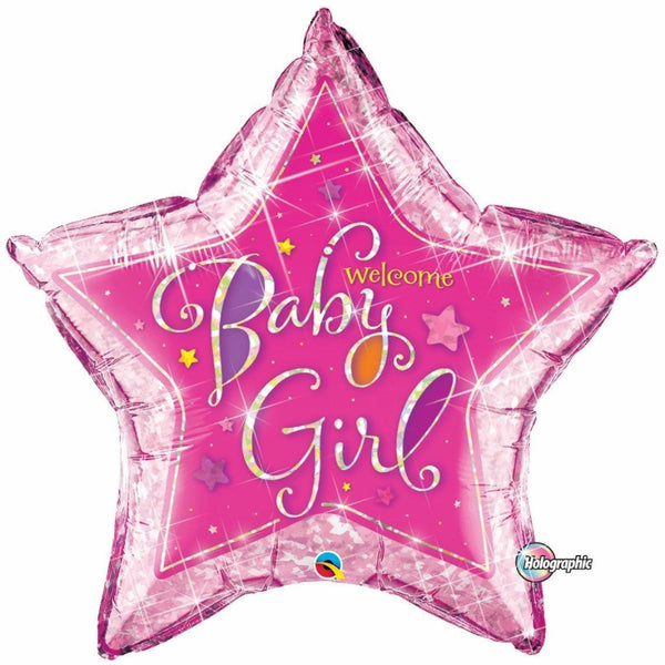  Welcome Baby Girl Stars Holograph Round Foil Balloon