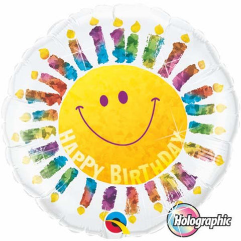 Holographic Birthday Smile Face Candles Foil Balloon