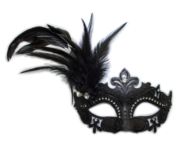 Black Mask With Feathers And Ribbon