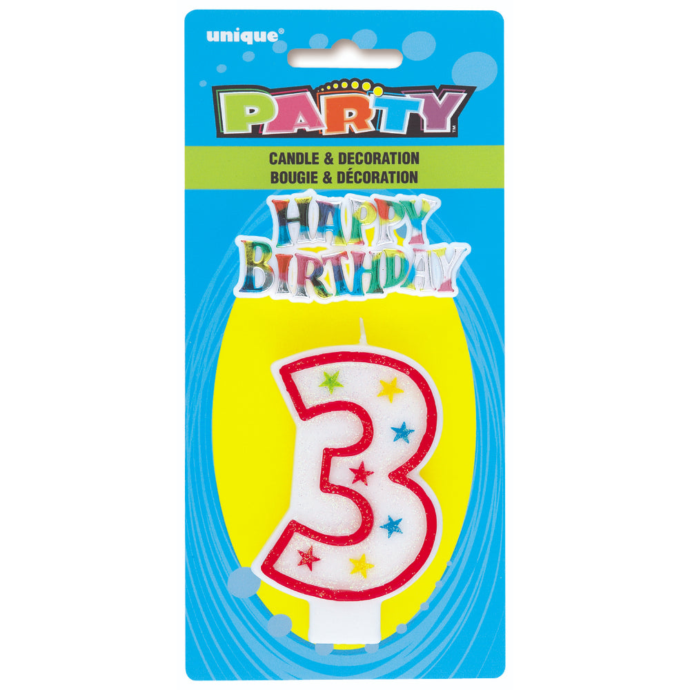 Numerical 3 Glitter Candle With Cake D̩cor