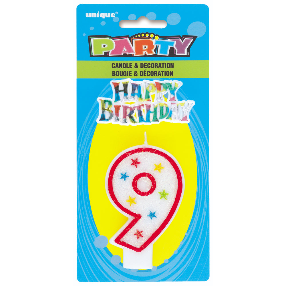 Numerical 9 Glitter Candle With Cake D̩cor