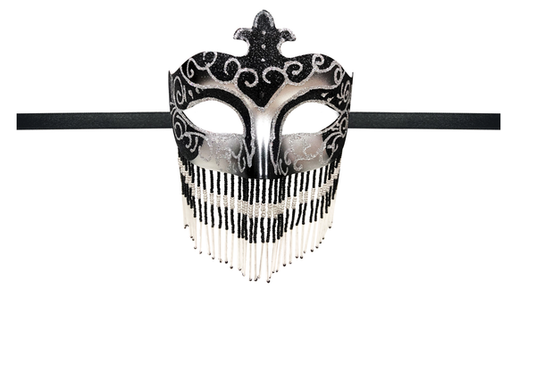 Harem Girl Beaded Mask Black & Silver