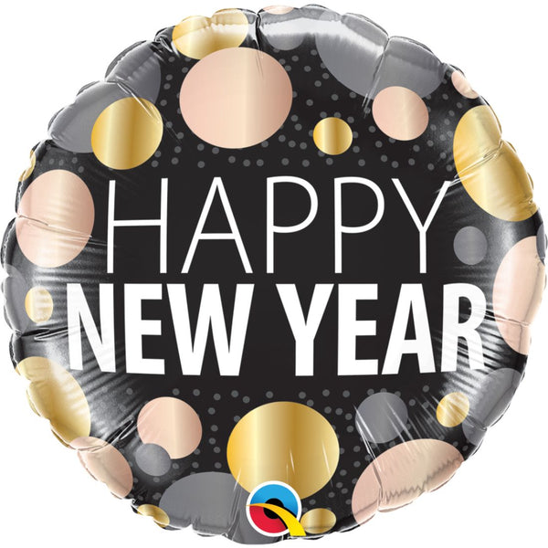New Year Metallic Dots Round Foil Balloon 18Inch