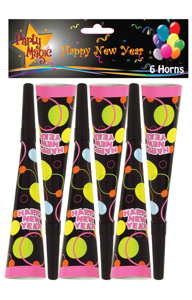 Polka Dots New Year Horns 8in 6pc