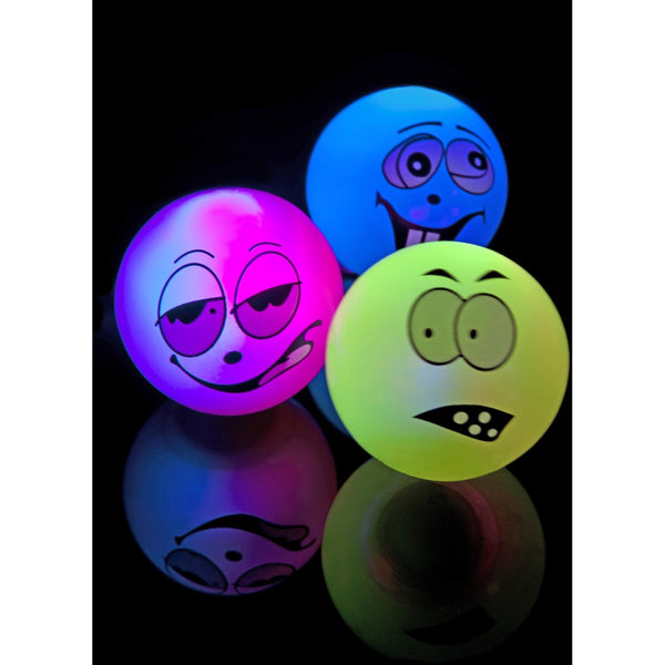 Zany Face Balls Flashing & Bouncing Assorted Colours