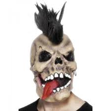 Punk Skull Rocker Mask With Hair & Piercings M