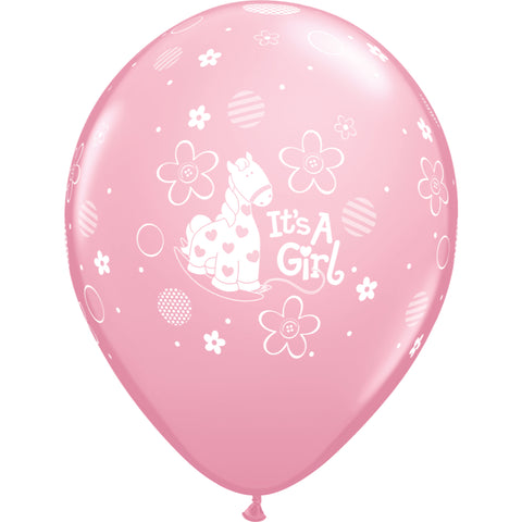  It’s A Girl Soft Pony 11in Pearl Pink Latex Balloons 6 pieces