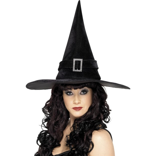 Witches Black Women Hat With Diamante Buckle