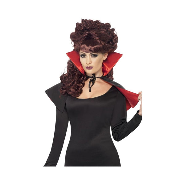 Mini Vamp Cape With High Collar Black & Red