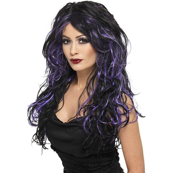 Gothic Bride Female Wig Black & Blue Long Streaked