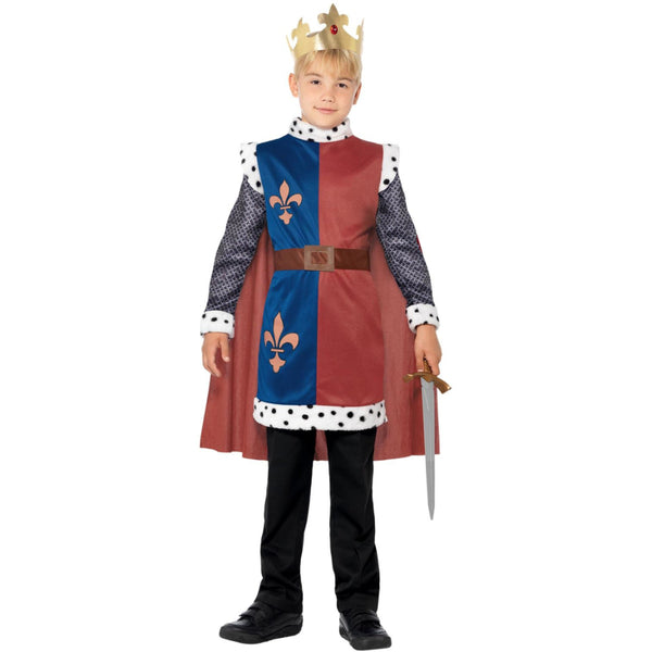 King Arthur Medieval Boy Costume With Cape & Crown