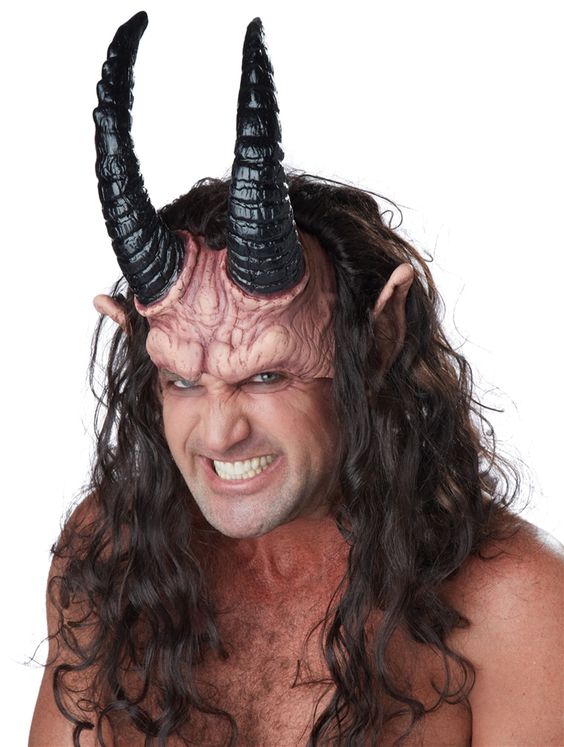 Devious Demon Half Mask With Hair