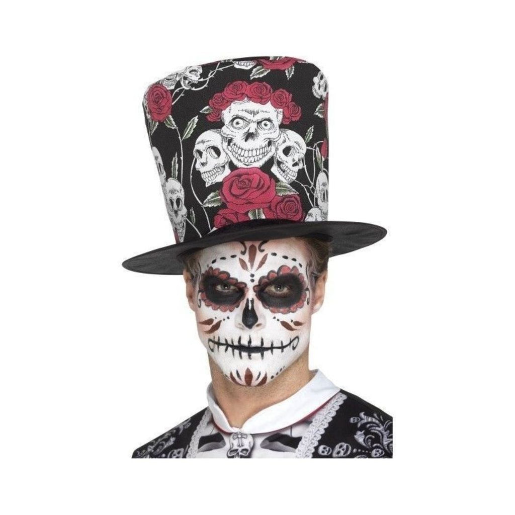 Day Of The Dead Skull & Rose Top Hat Male